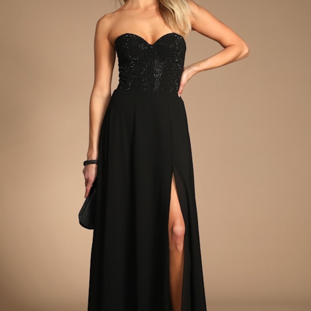 Lulus Remember This Moment Black Rhinestone Strapless Maxi Dress - Size XS
